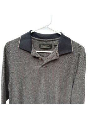90's Mens S Jacquard Polo M.E. Sport Collection Shirt Plaid Black Gray Red